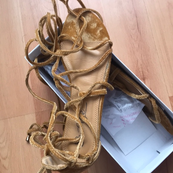 Velvet mustard lace up sandal - Picture 3 of 3